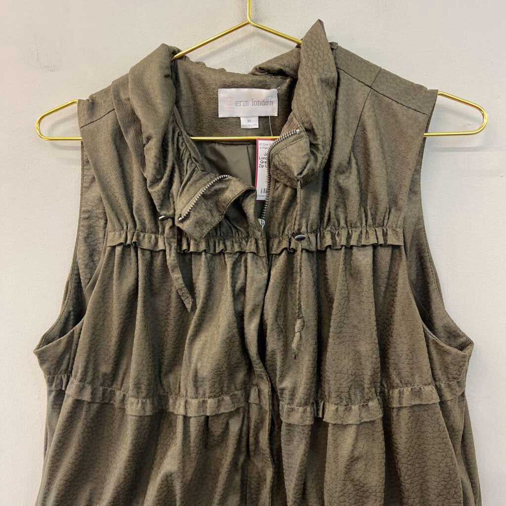 Erin London Green Print Tiered Zip Up Vest Medium