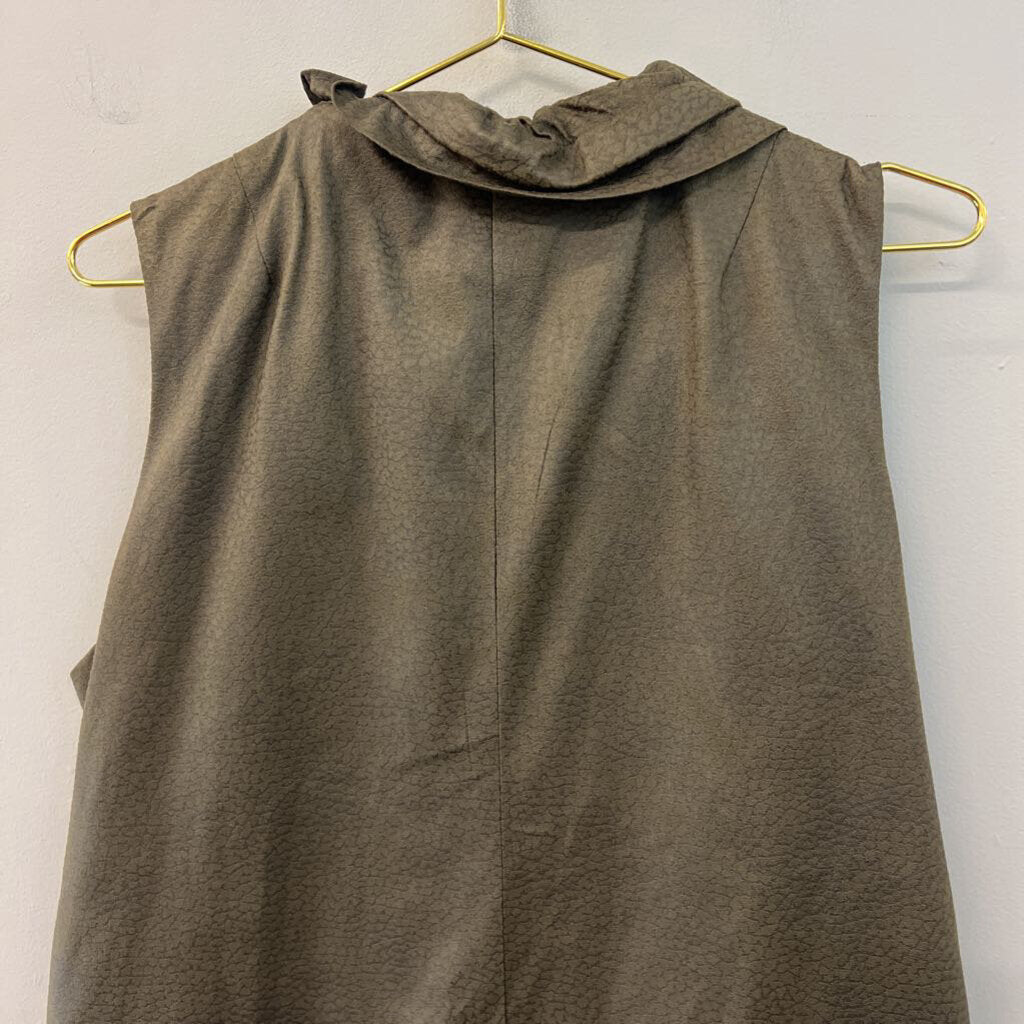 Erin London Green Print Tiered Zip Up Vest Medium