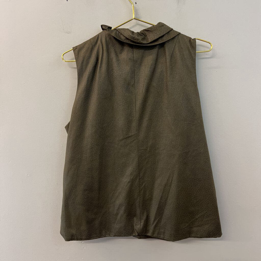 Erin London Green Print Tiered Zip Up Vest Medium