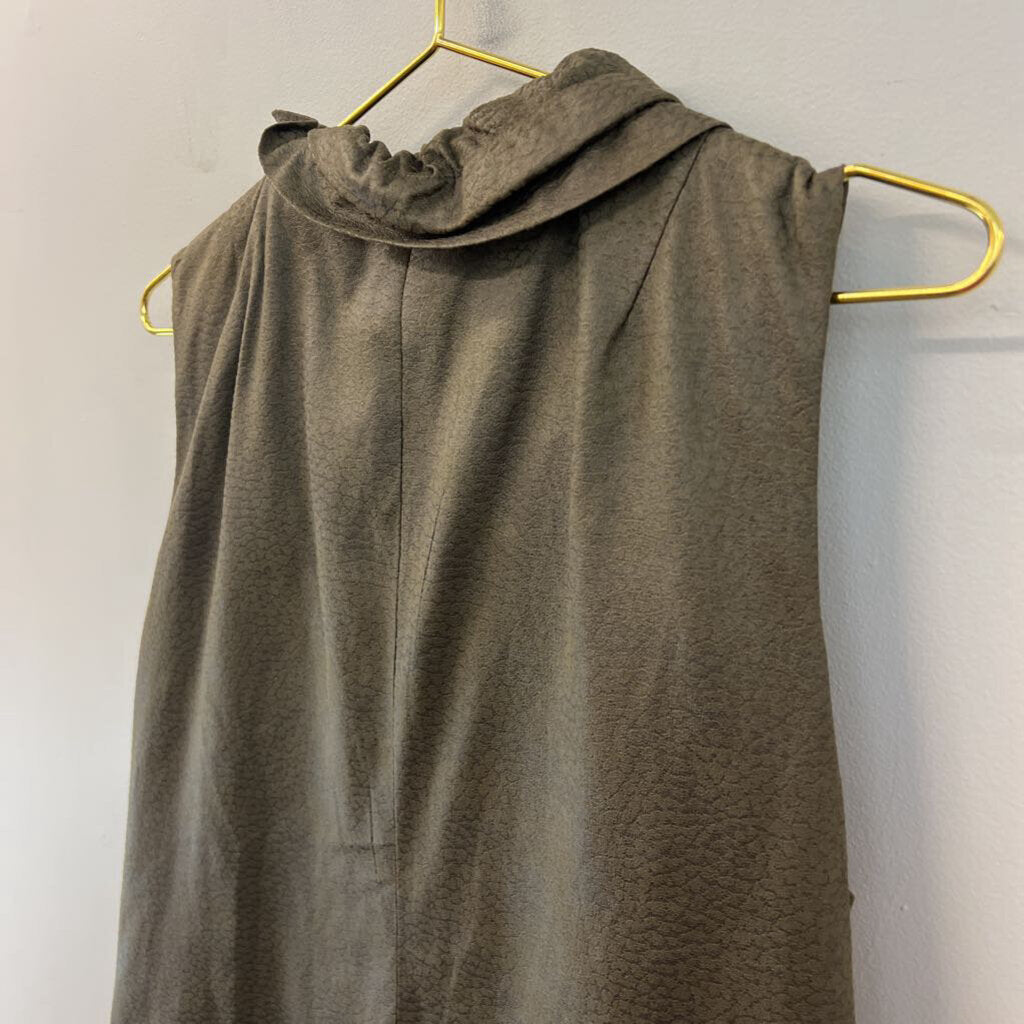 Erin London Green Print Tiered Zip Up Vest Medium