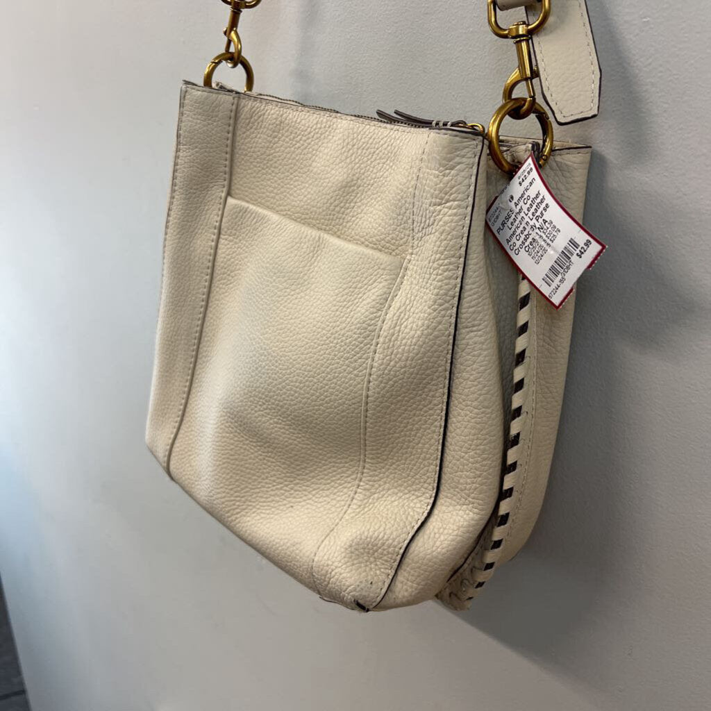 American Leather Co Cream Leather Crossbody Purse
