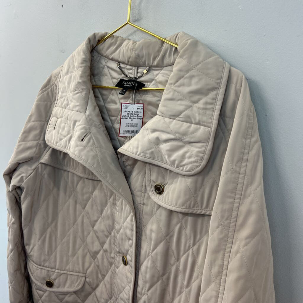 Talbots Beige Quilted Button Front Jacket Medium