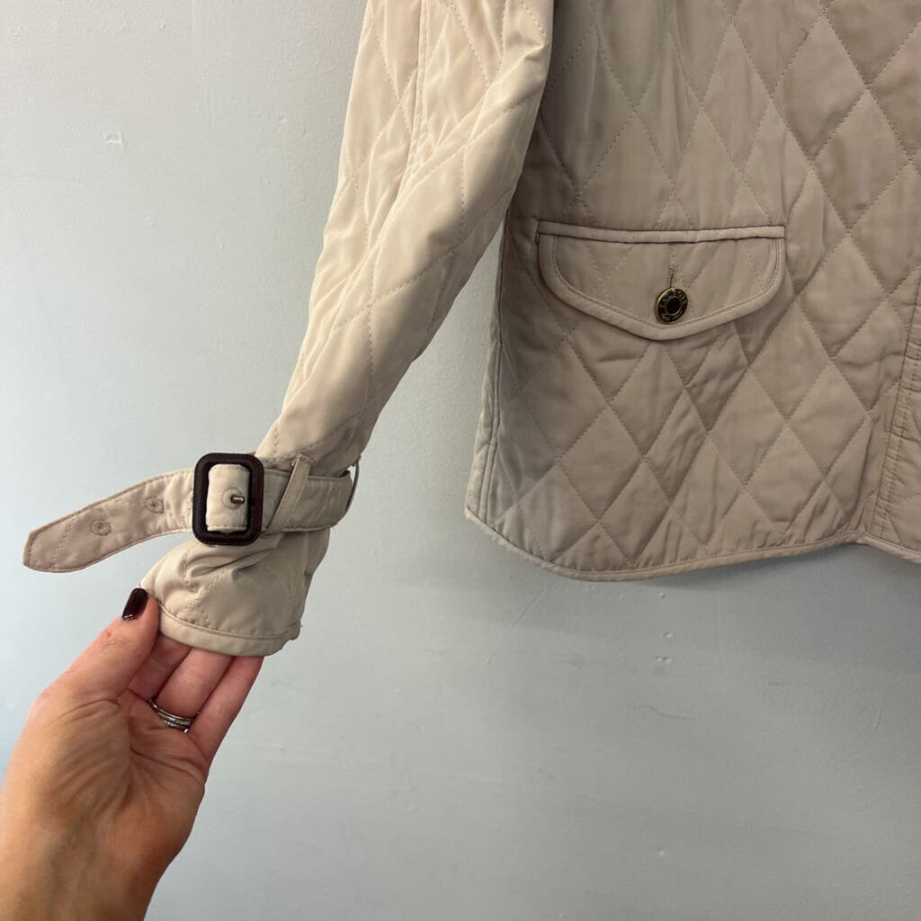 Talbots Beige Quilted Button Front Jacket Medium