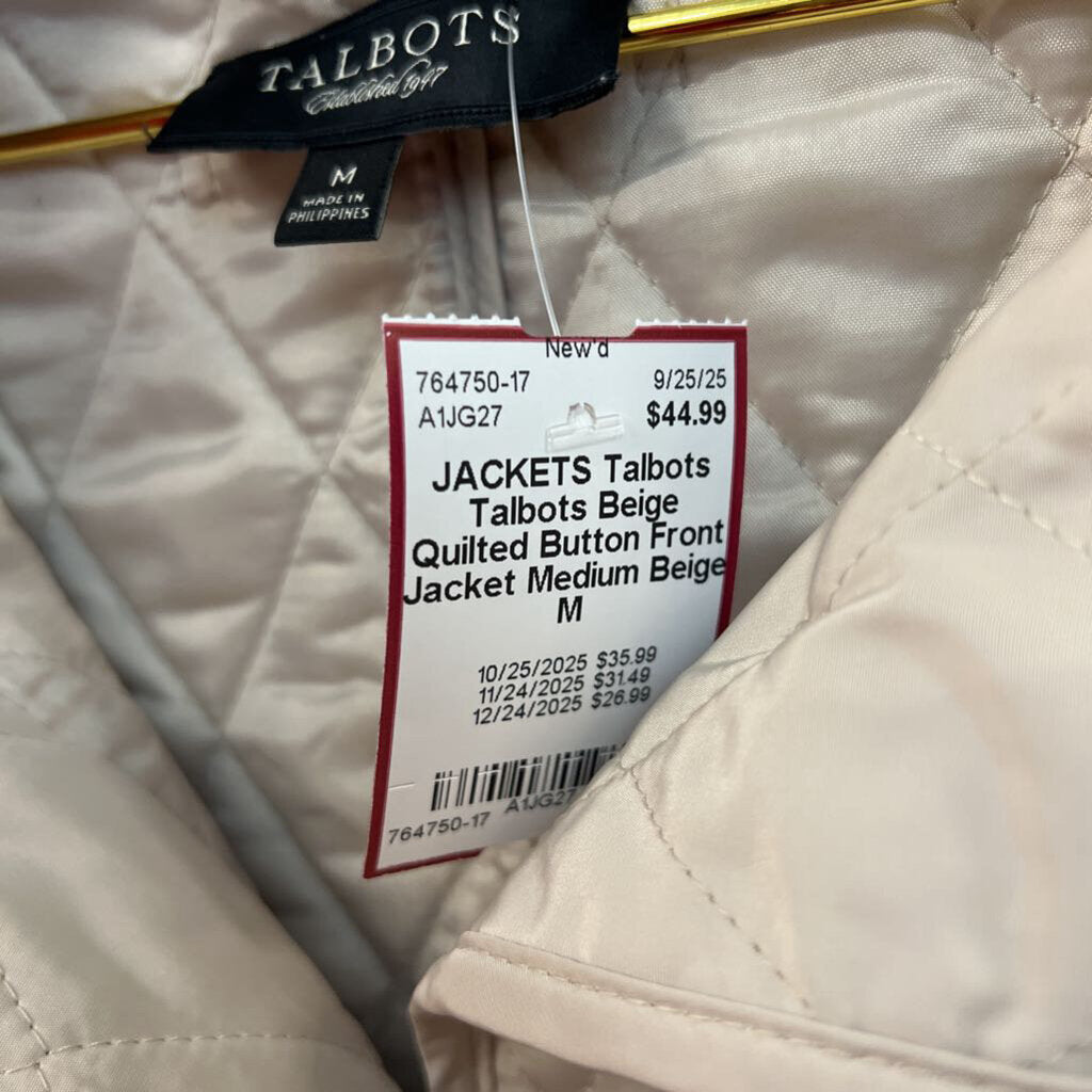 Talbots Beige Quilted Button Front Jacket Medium