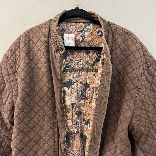 Free People Brown/ Paisley Print Quilted Reversible Bomber Jacket Medium