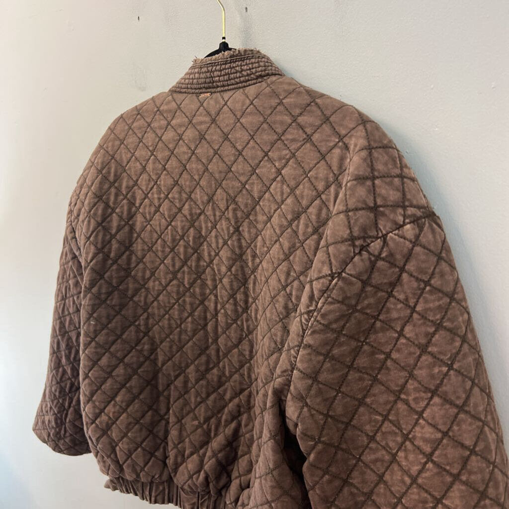 Free People Brown/ Paisley Print Quilted Reversible Bomber Jacket Medium