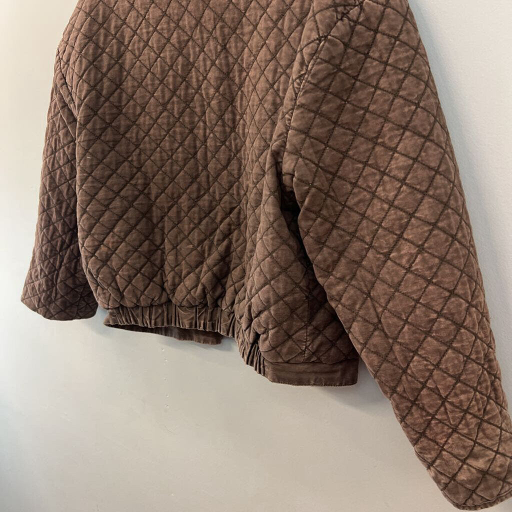 Free People Brown/ Paisley Print Quilted Reversible Bomber Jacket Medium