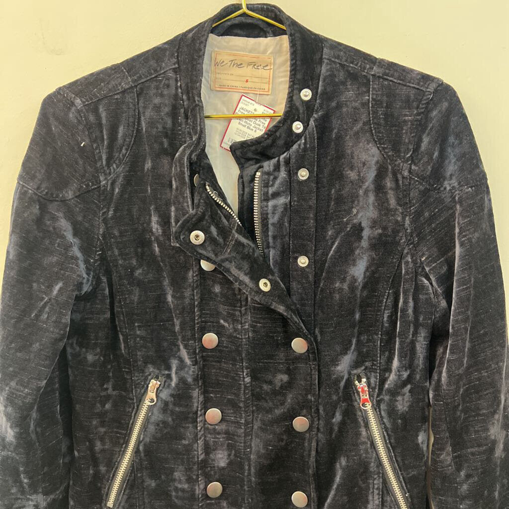 We The Free Blue Velvet Dusk Till Dawn Moto Jacket Small