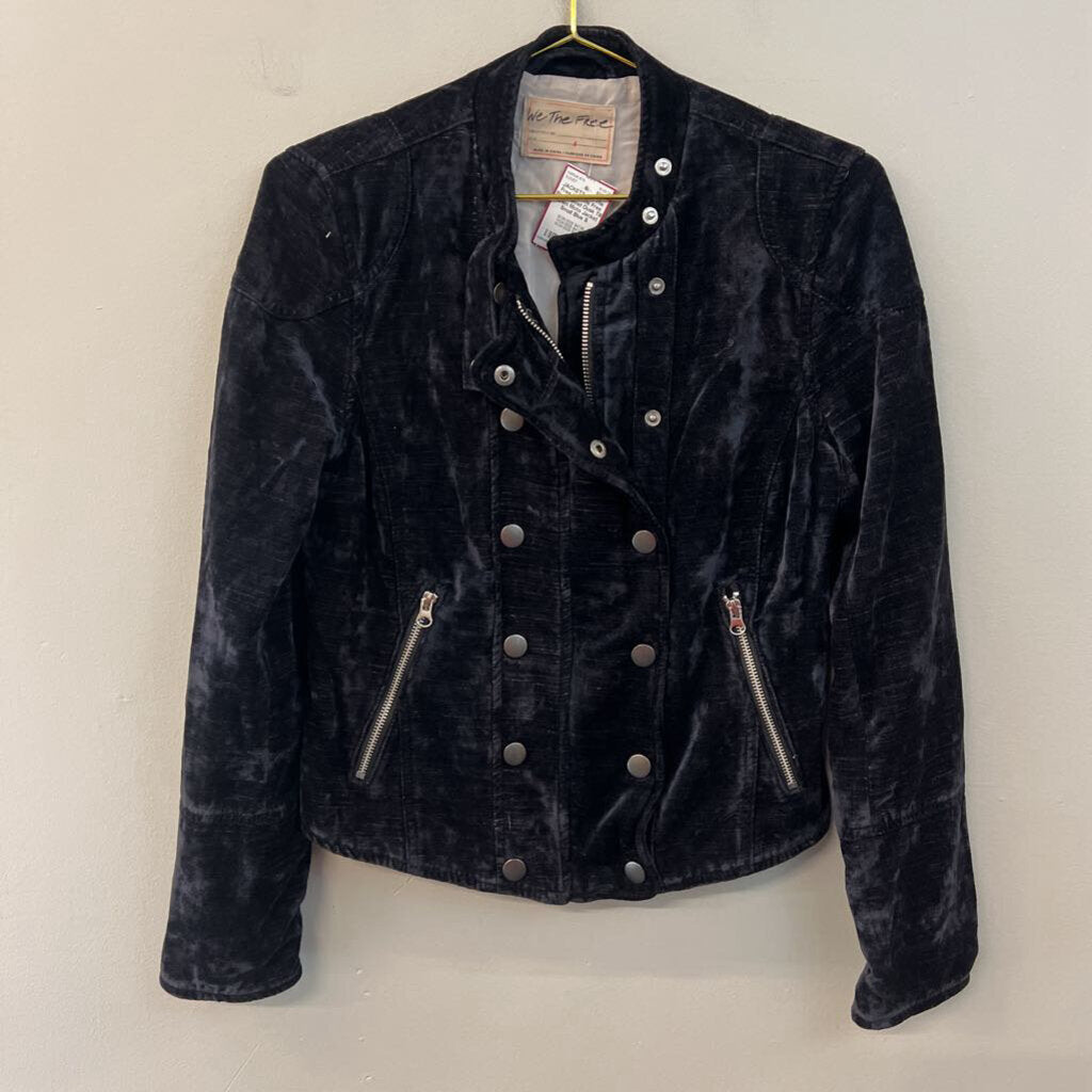 We The Free Blue Velvet Dusk Till Dawn Moto Jacket Small