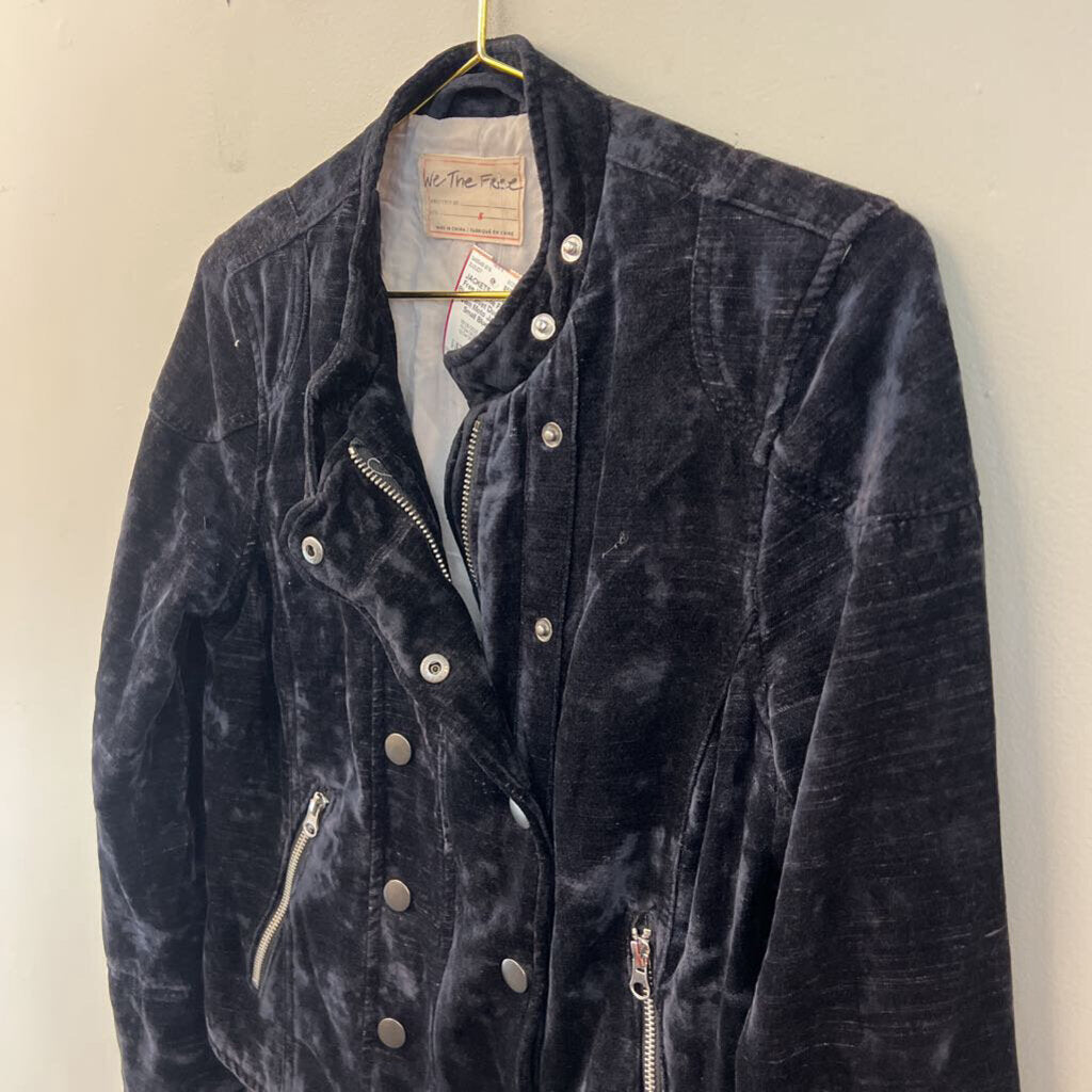 We The Free Blue Velvet Dusk Till Dawn Moto Jacket Small
