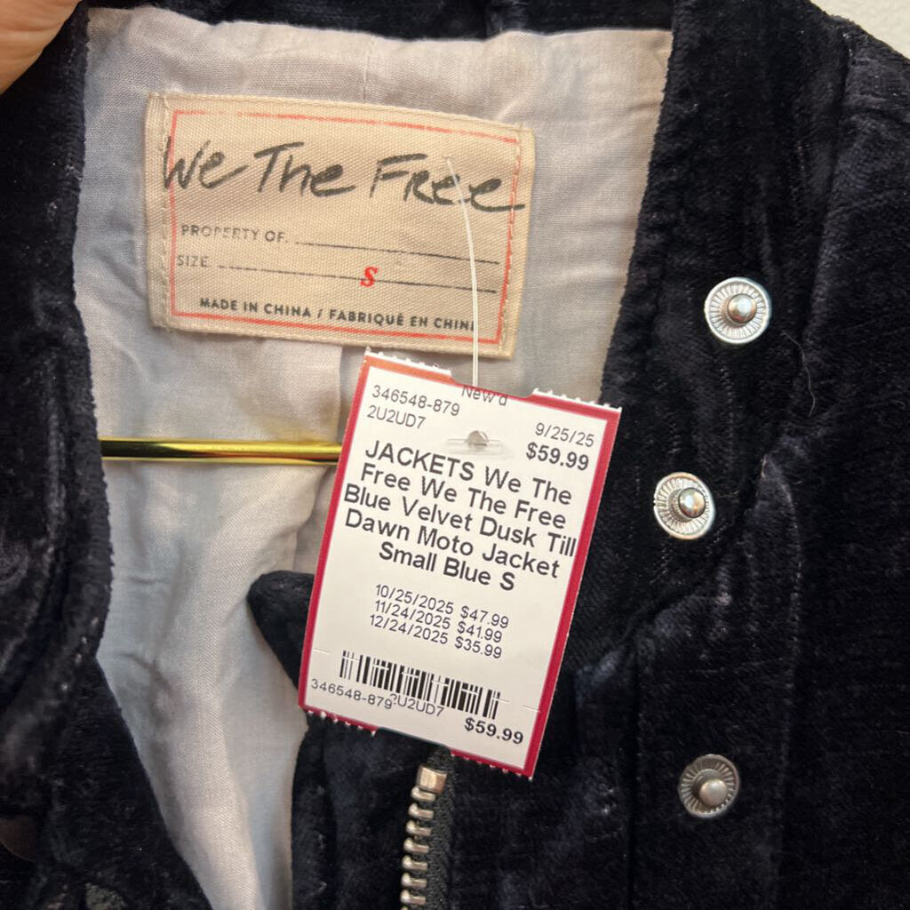 We The Free Blue Velvet Dusk Till Dawn Moto Jacket Small