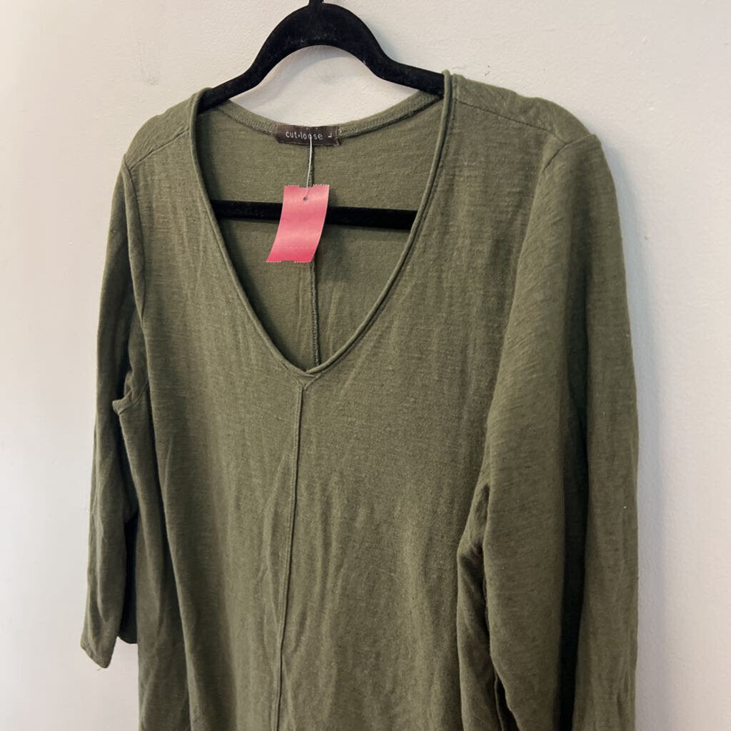 Cut Loose Green Long Sleeve V Neck Top Large