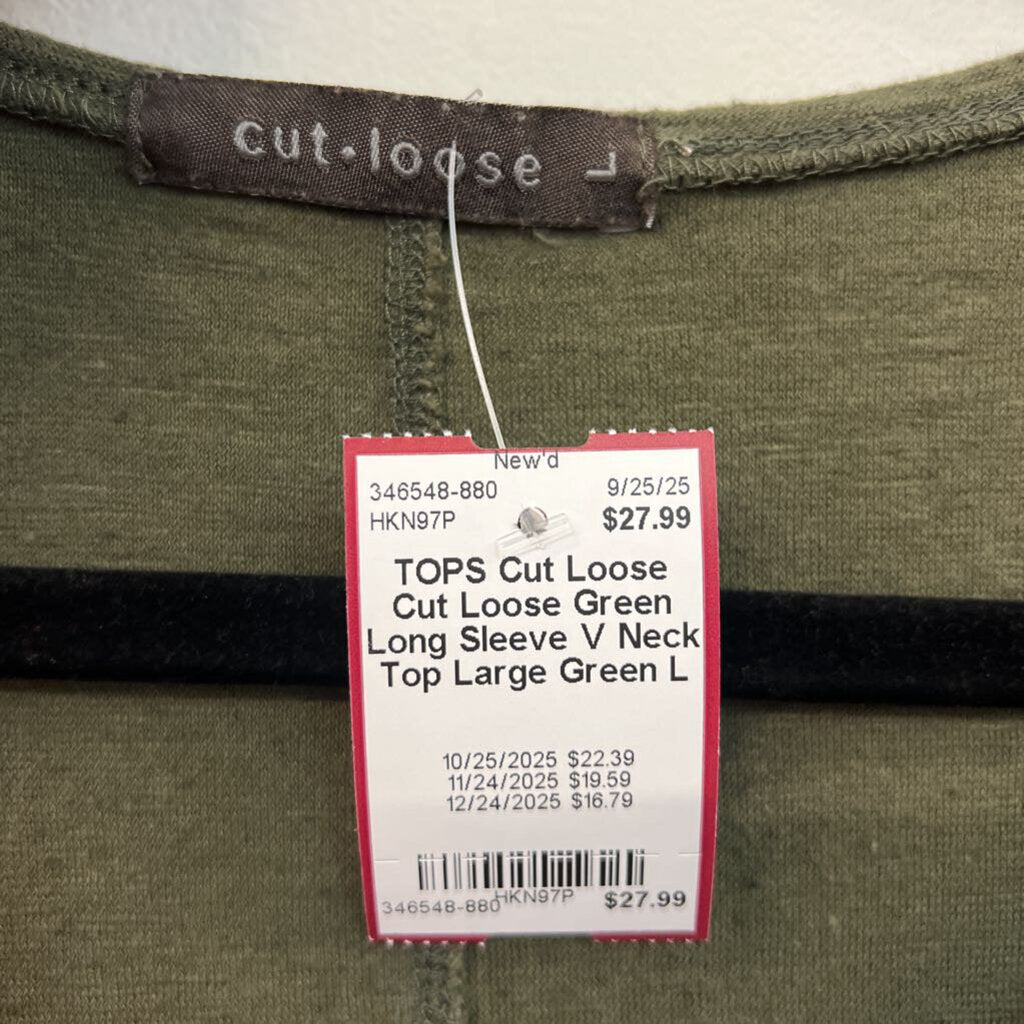 Cut Loose Green Long Sleeve V Neck Top Large
