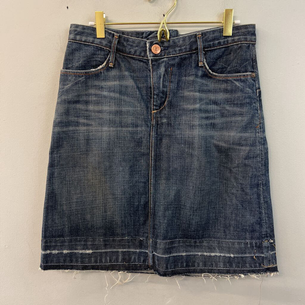 Earnest Sewn Dark Wash Raw Hem Denim Skirt 27
