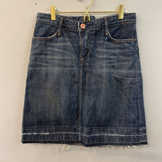 Earnest Sewn Dark Wash Raw Hem Denim Skirt 27