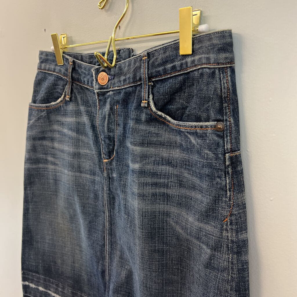 Earnest Sewn Dark Wash Raw Hem Denim Skirt 27