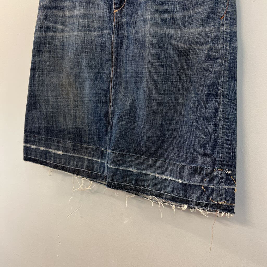 Earnest Sewn Dark Wash Raw Hem Denim Skirt 27