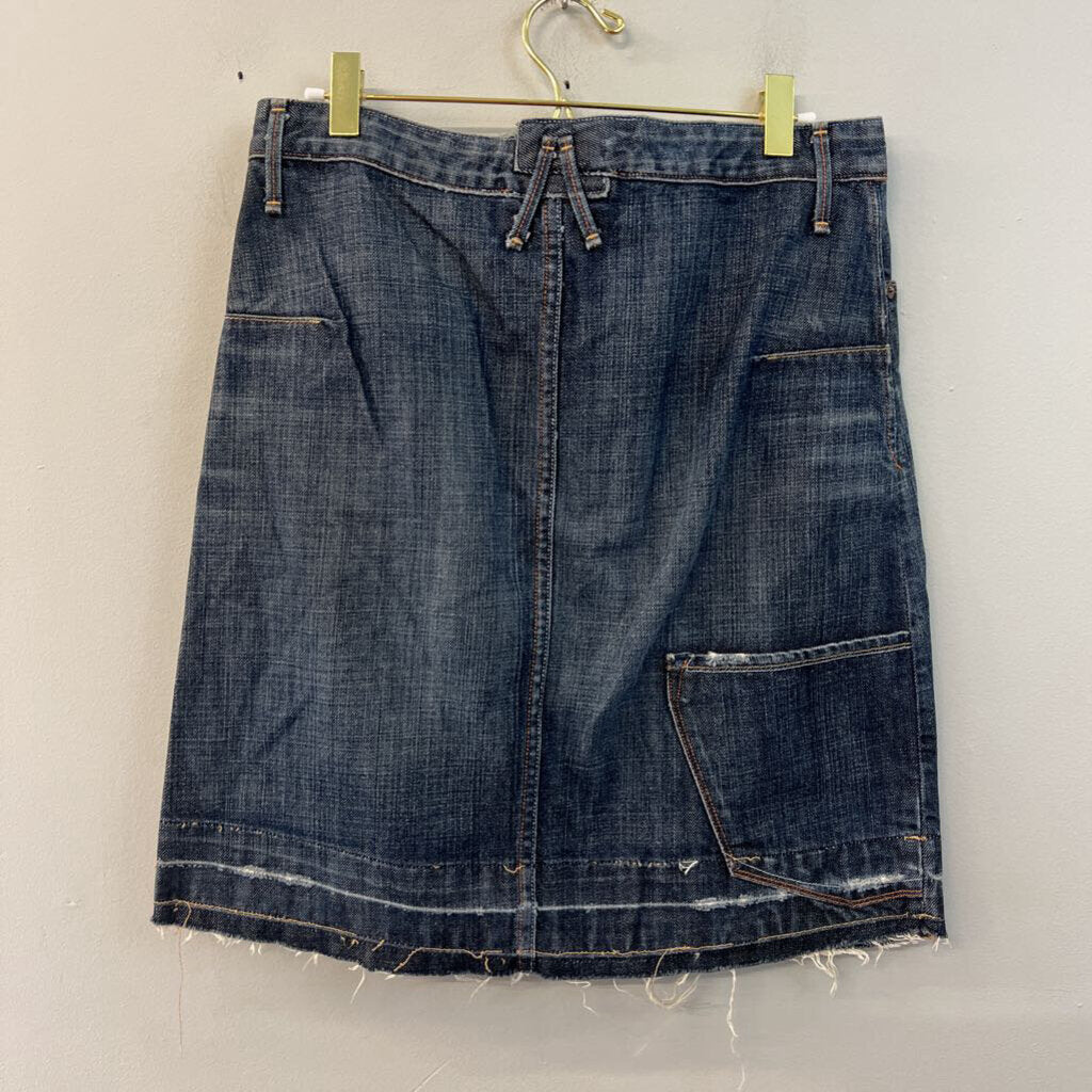 Earnest Sewn Dark Wash Raw Hem Denim Skirt 27