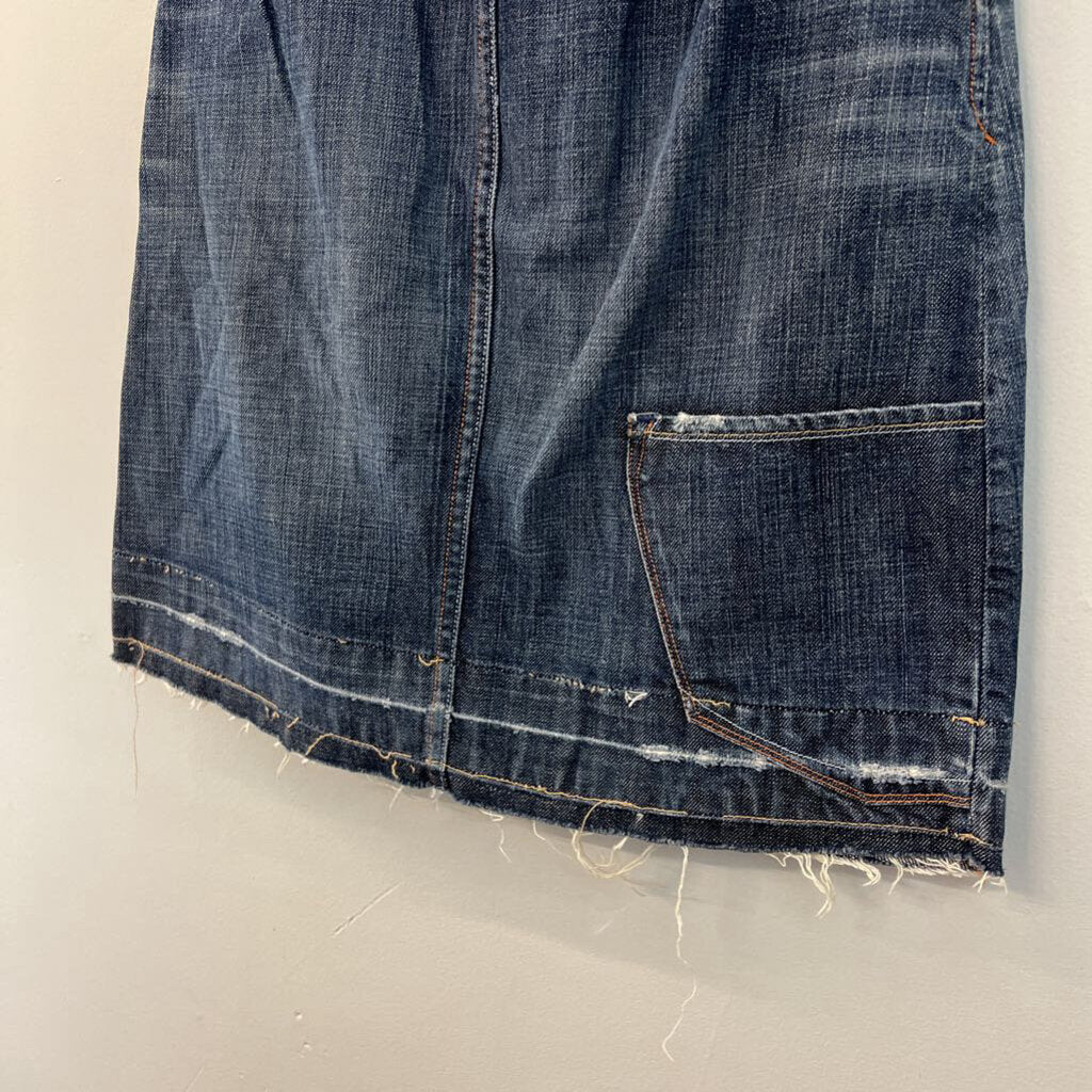 Earnest Sewn Dark Wash Raw Hem Denim Skirt 27