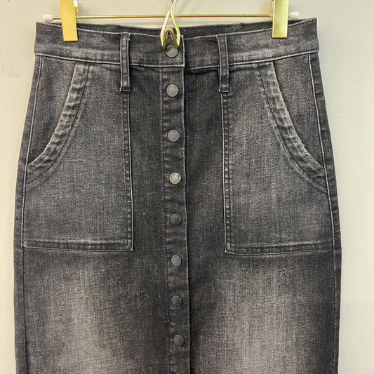 Level 99 Black Denim Snap Front Midi Skirt 27