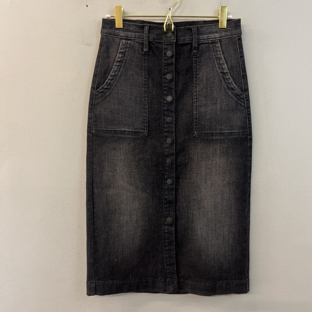 Level 99 Black Denim Snap Front Midi Skirt 27
