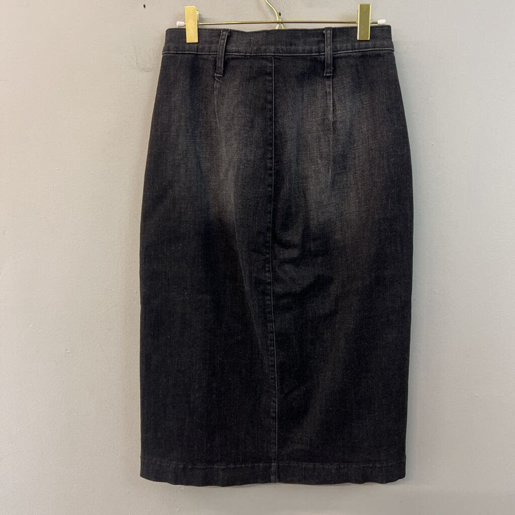 Level 99 Black Denim Snap Front Midi Skirt 27