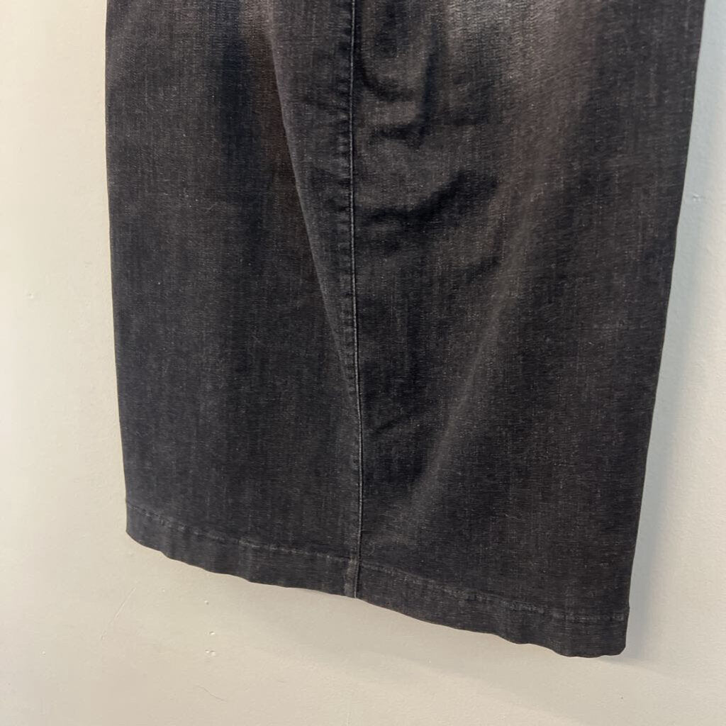Level 99 Black Denim Snap Front Midi Skirt 27