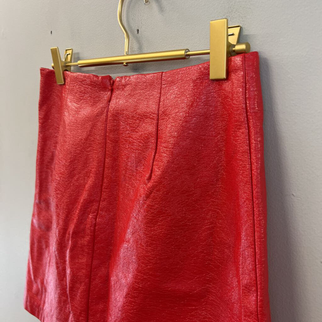 Hutch by Anthropologie Red Textured Faux Leather Mini Skirt 4