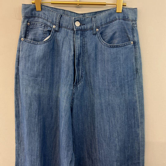 We Wore What Blue Chambray High Waisted Wide Leg Pants 30