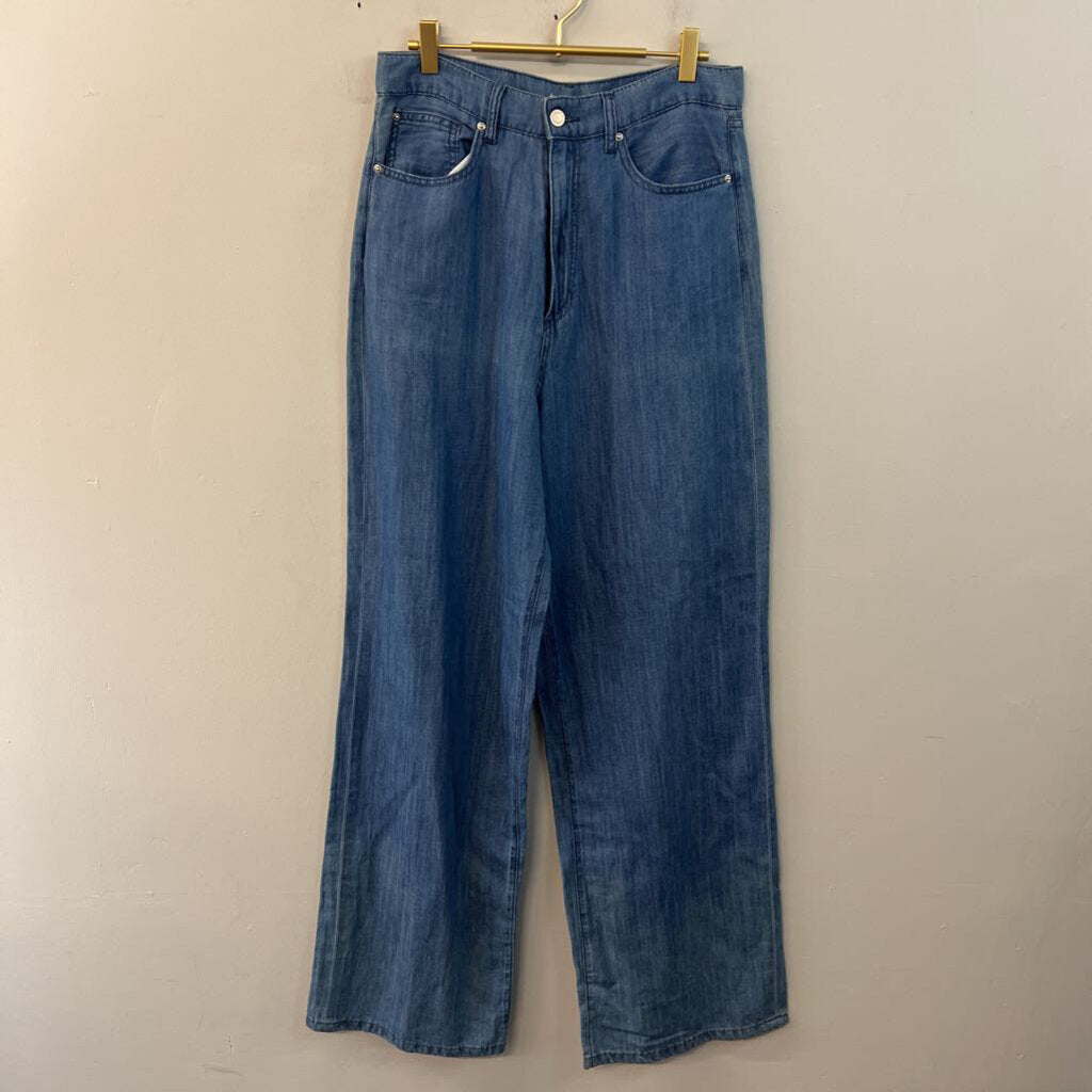 We Wore What Blue Chambray High Waisted Wide Leg Pants 30
