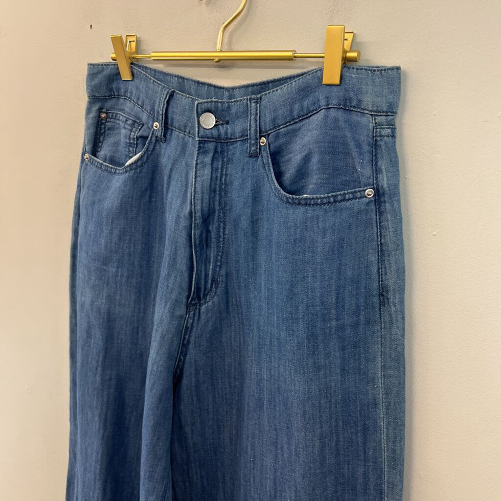 We Wore What Blue Chambray High Waisted Wide Leg Pants 30