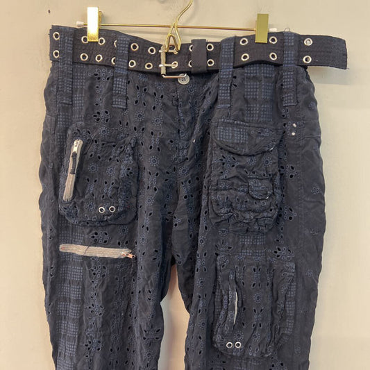 Johnny Was Navy Eyelet Cargo Straight Leg Pants With Belt 4
