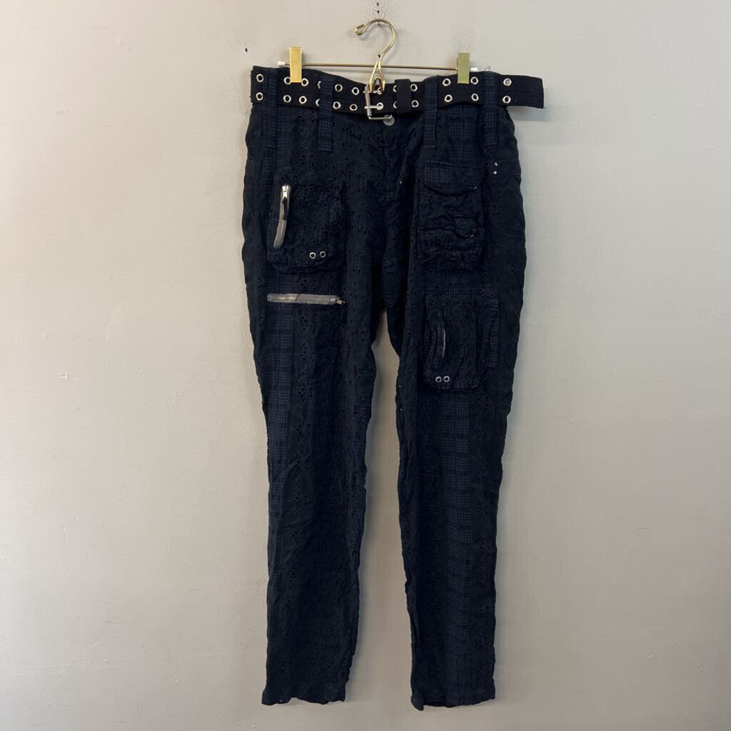 Johnny Was Navy Eyelet Cargo Straight Leg Pants With Belt 4
