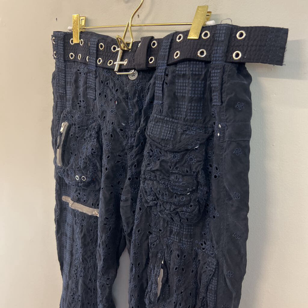Johnny Was Navy Eyelet Cargo Straight Leg Pants With Belt 4