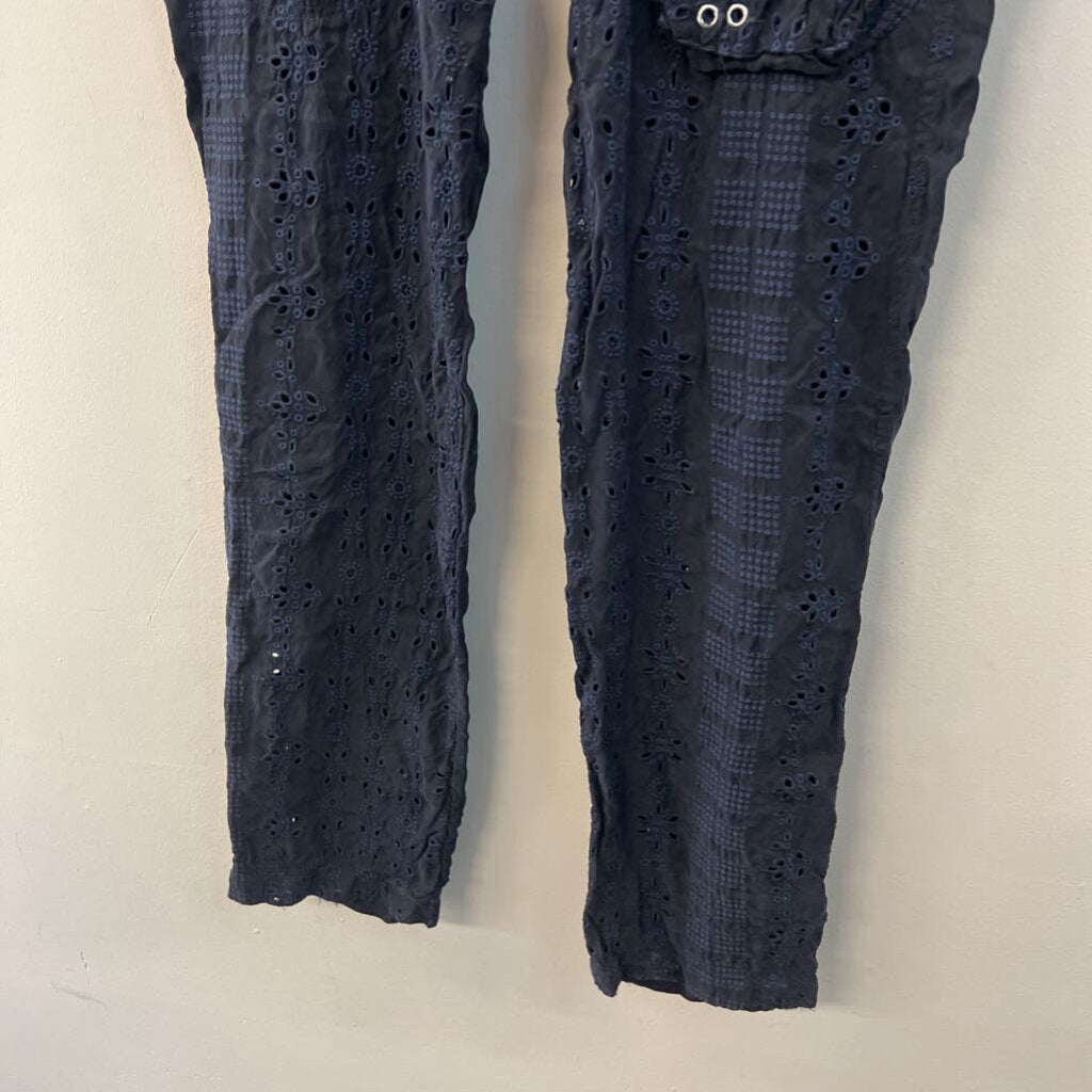 Johnny Was Navy Eyelet Cargo Straight Leg Pants With Belt 4