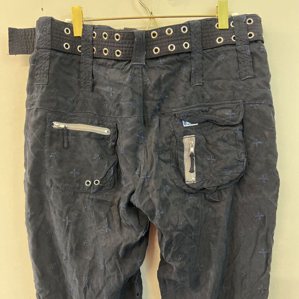 Johnny Was Navy Eyelet Cargo Straight Leg Pants With Belt 4