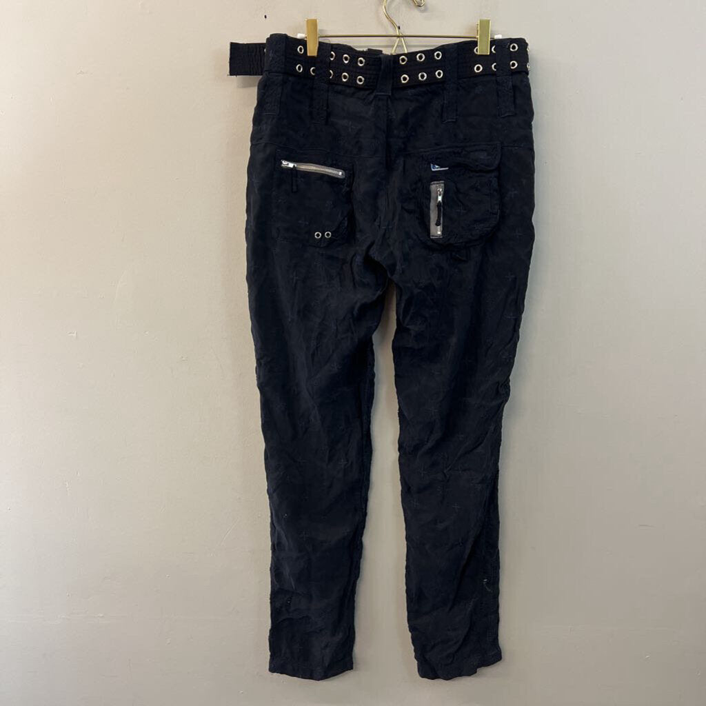 Johnny Was Navy Eyelet Cargo Straight Leg Pants With Belt 4