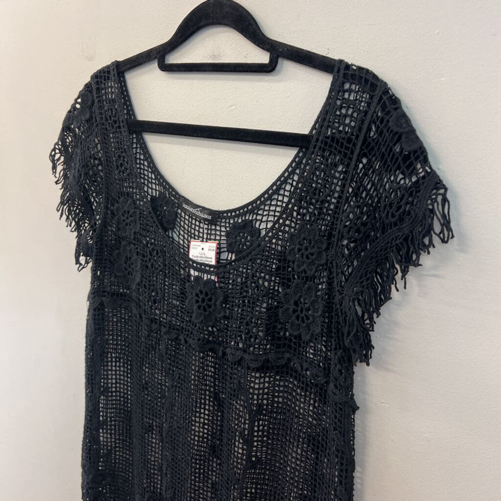 YouAreNotAlone Black Crochet Short Sleeve Top Small
