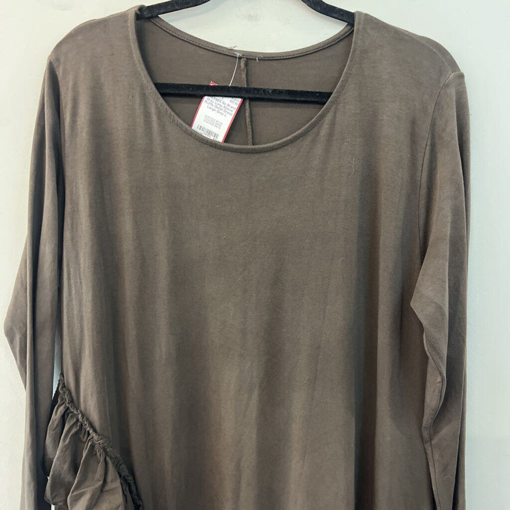 Grey Long Sleeve Ruffle Detail Dress Large