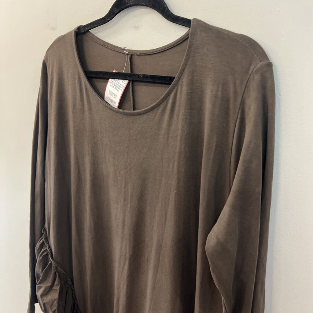 Grey Long Sleeve Ruffle Detail Dress Large