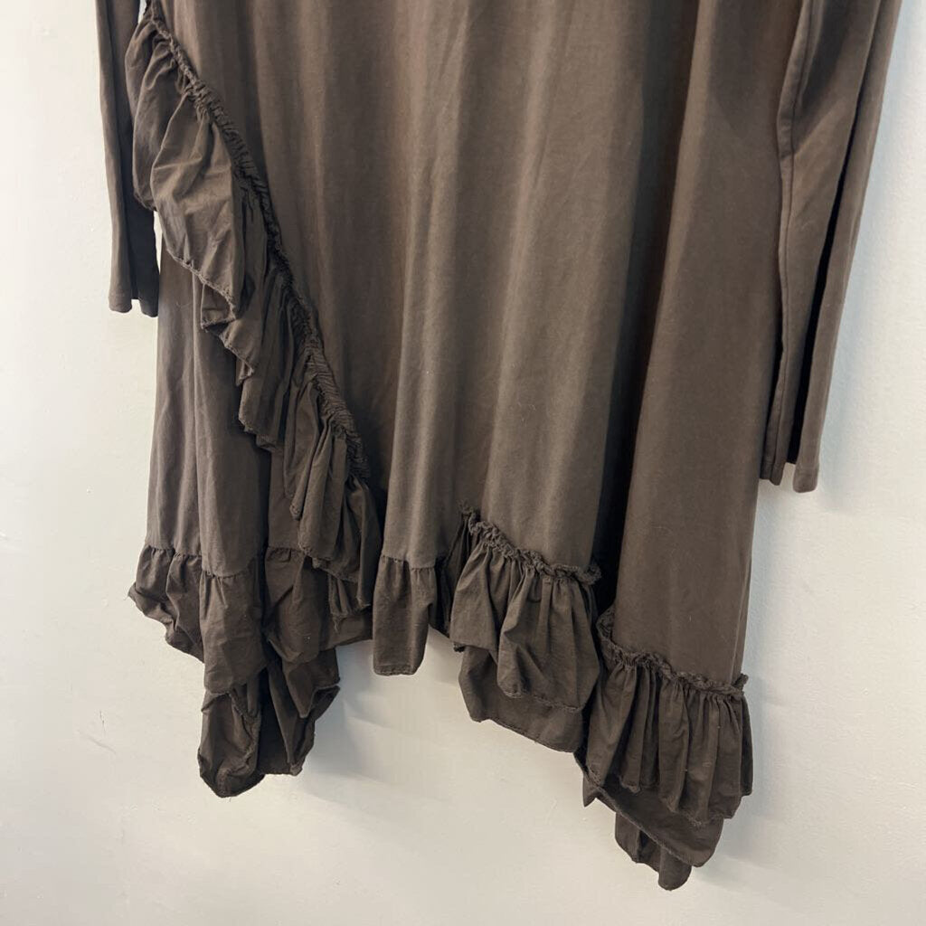 Grey Long Sleeve Ruffle Detail Dress Large