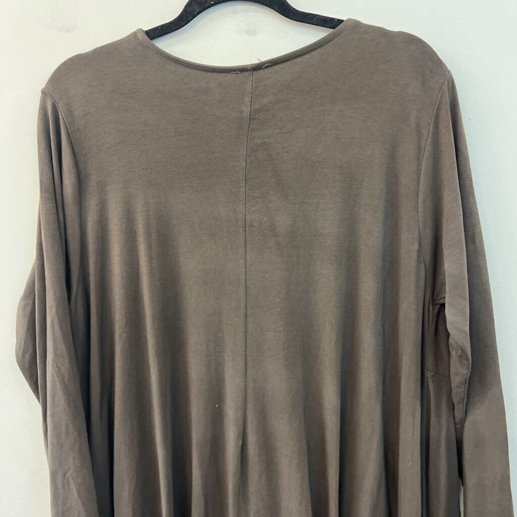 Grey Long Sleeve Ruffle Detail Dress Large