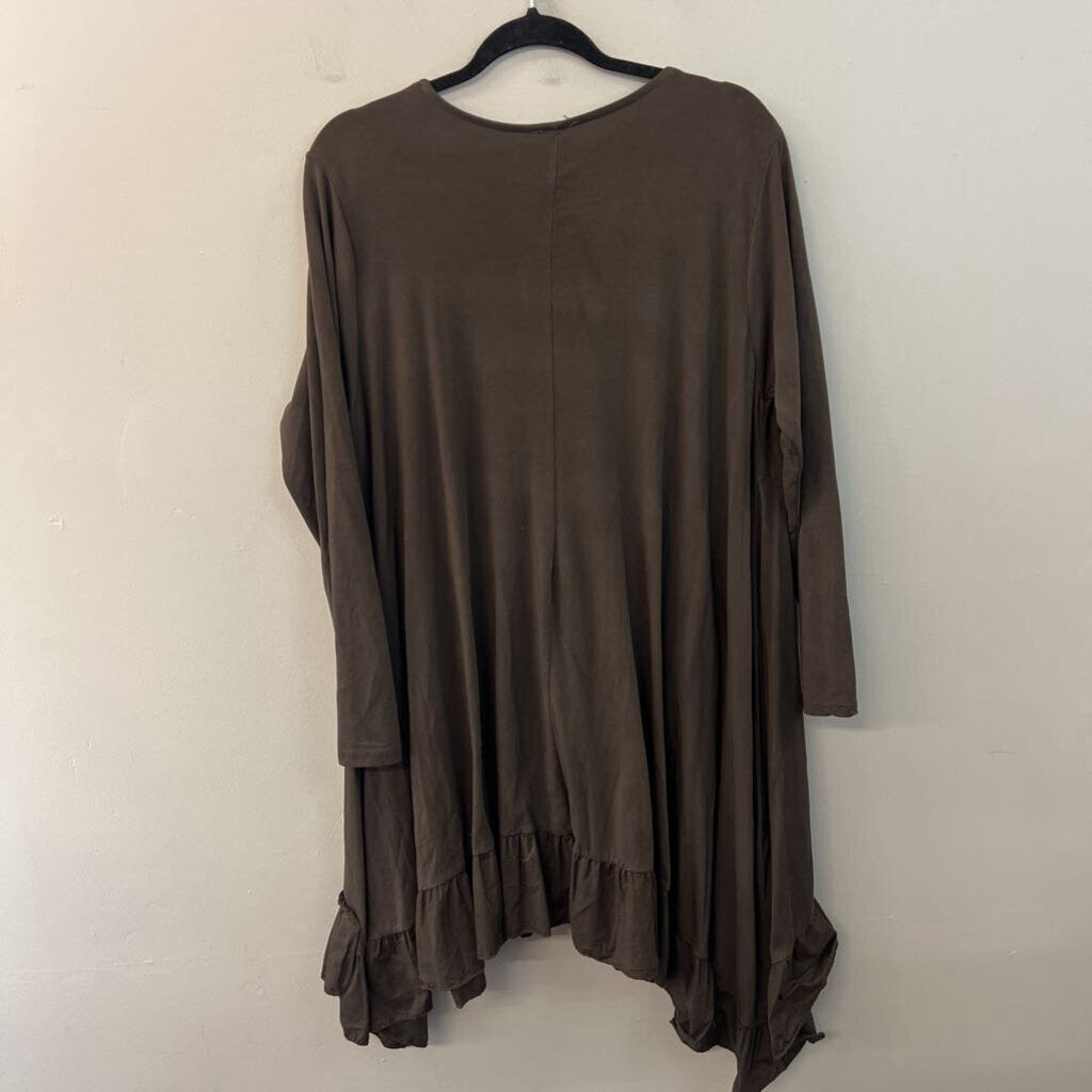 Grey Long Sleeve Ruffle Detail Dress Large