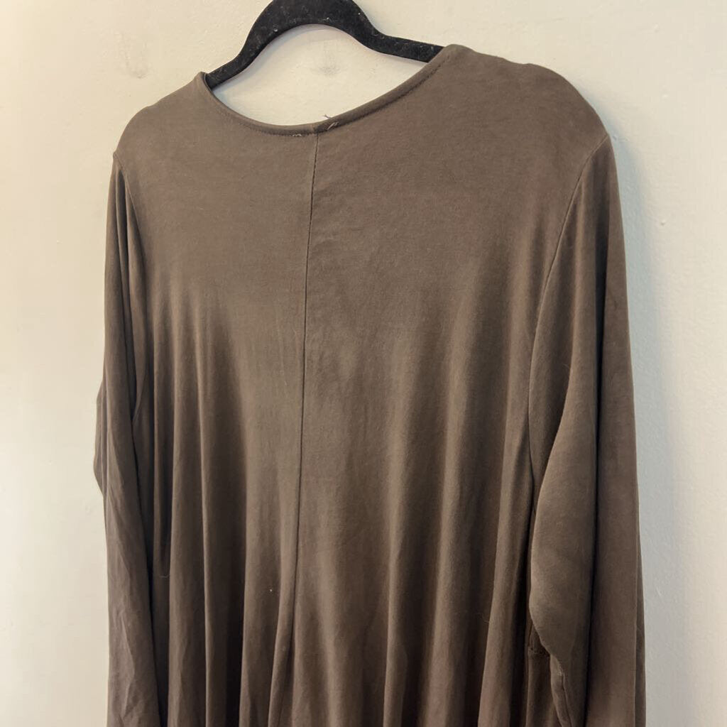 Grey Long Sleeve Ruffle Detail Dress Large