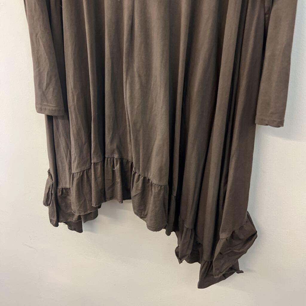 Grey Long Sleeve Ruffle Detail Dress Large