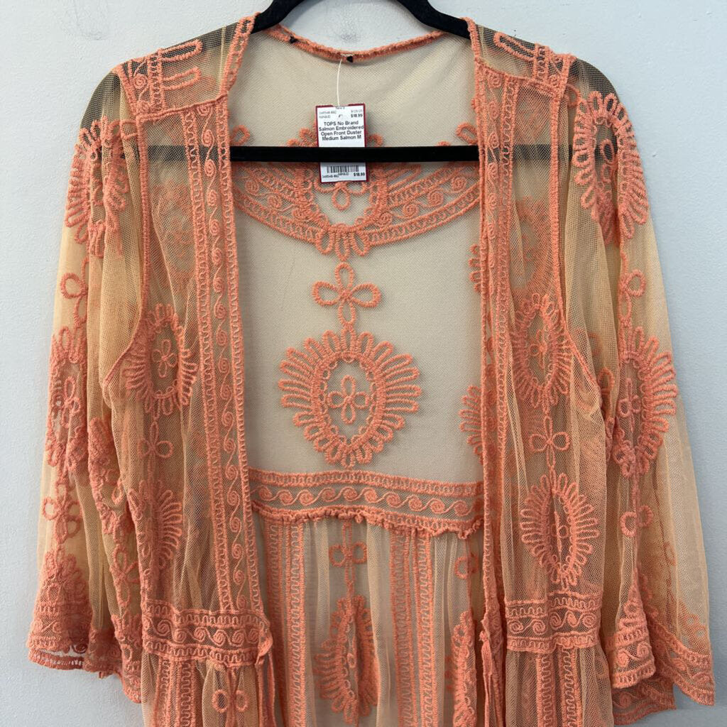Salmon Embroidered Open Front Duster Medium