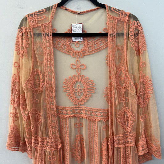 Salmon Embroidered Open Front Duster Medium