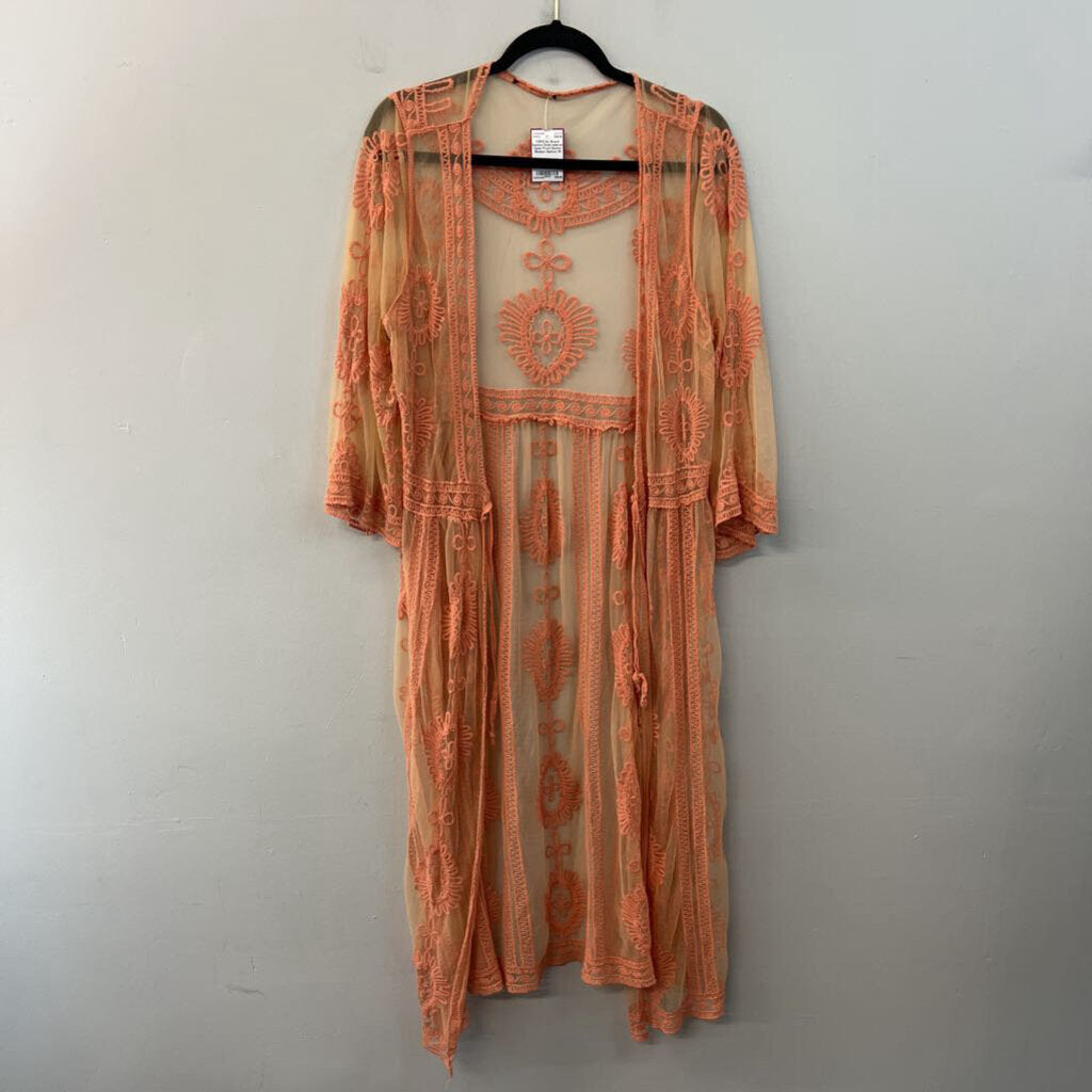 Salmon Embroidered Open Front Duster Medium