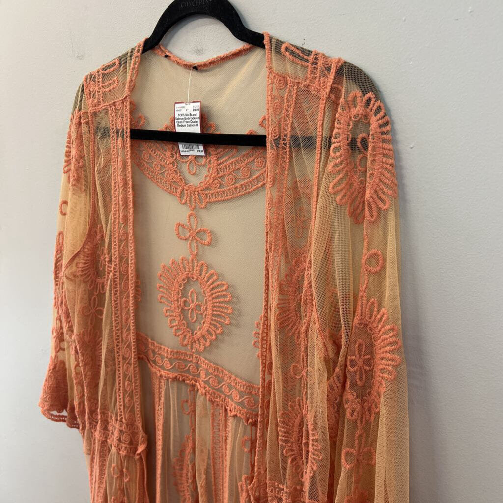 Salmon Embroidered Open Front Duster Medium