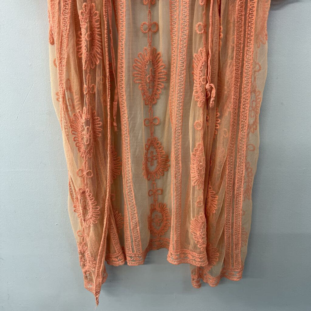Salmon Embroidered Open Front Duster Medium